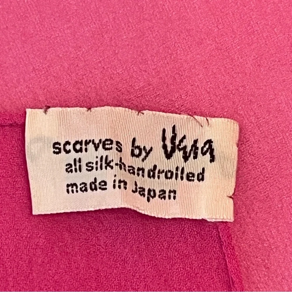 Vera Neumann Vintage Solid Barbie Pink Silk Hand Rolled Square 21x22 Scarf Japan